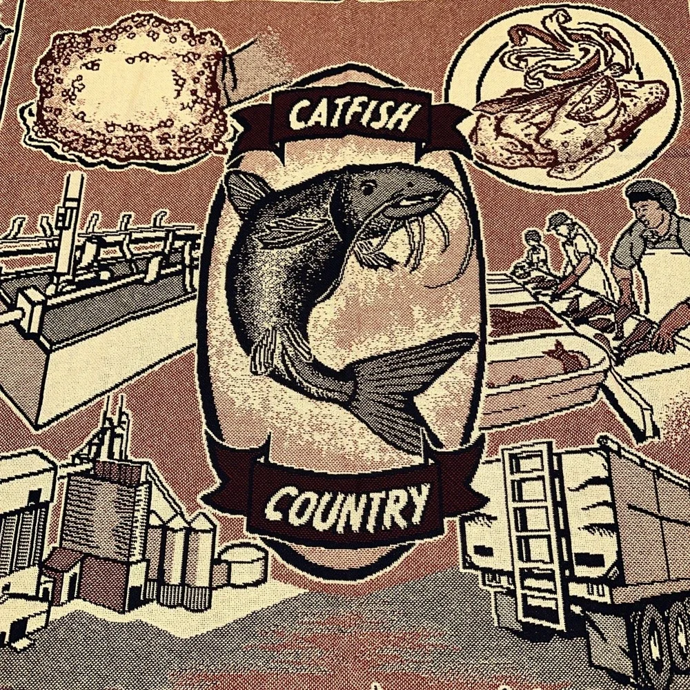 Catfish Country Woven Throw Blanket Fishing Fisherman Tapestry 70